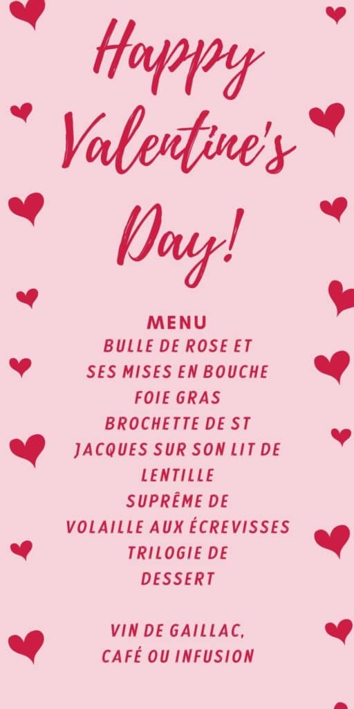 Menu Saint Valentin 2023
